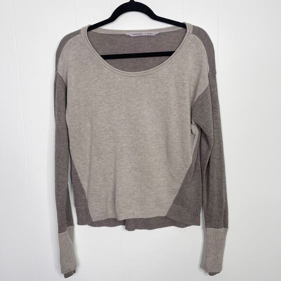 Athleta Small Merino Wool Frisco Sweater Boat Neck Colorblock Cream Brown - Picture 1 of 13